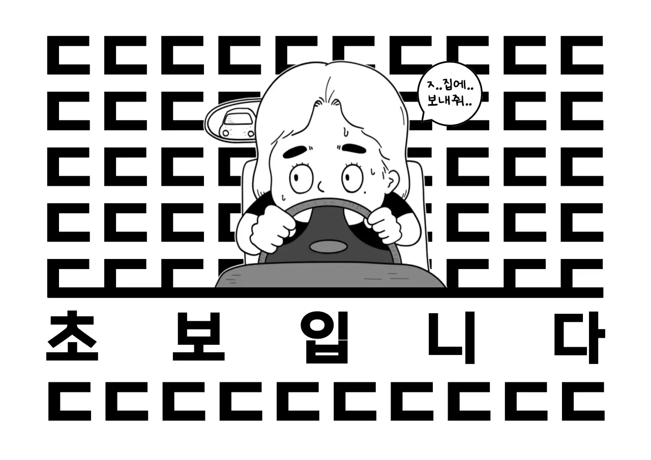 흑백 단순 초보운전 안내