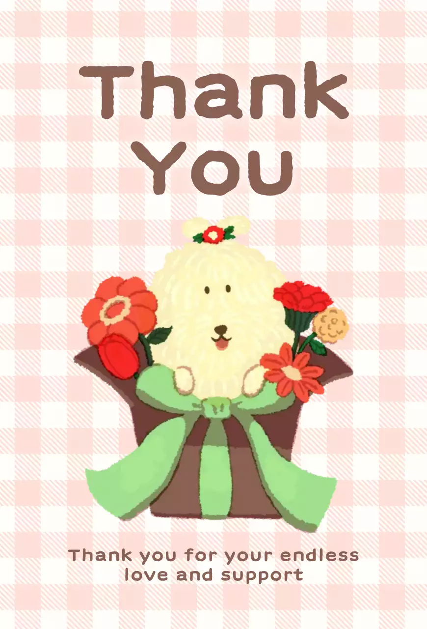 분홍색 아기자기한 감사 인사 카드