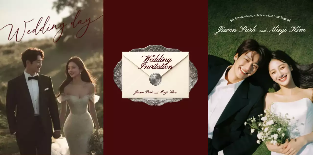베이지 클래식 결혼 초대장