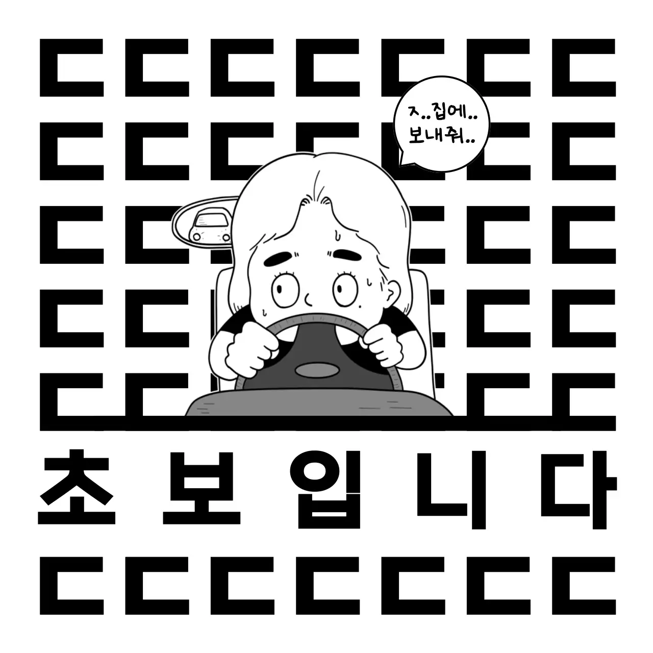 흑백 단순 초보운전 안내