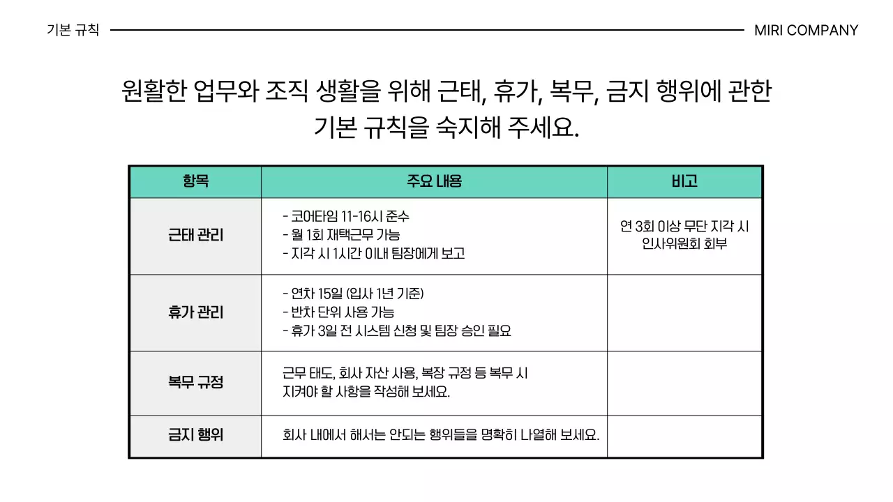 민트 깔끔 신입사원 온보딩 안내