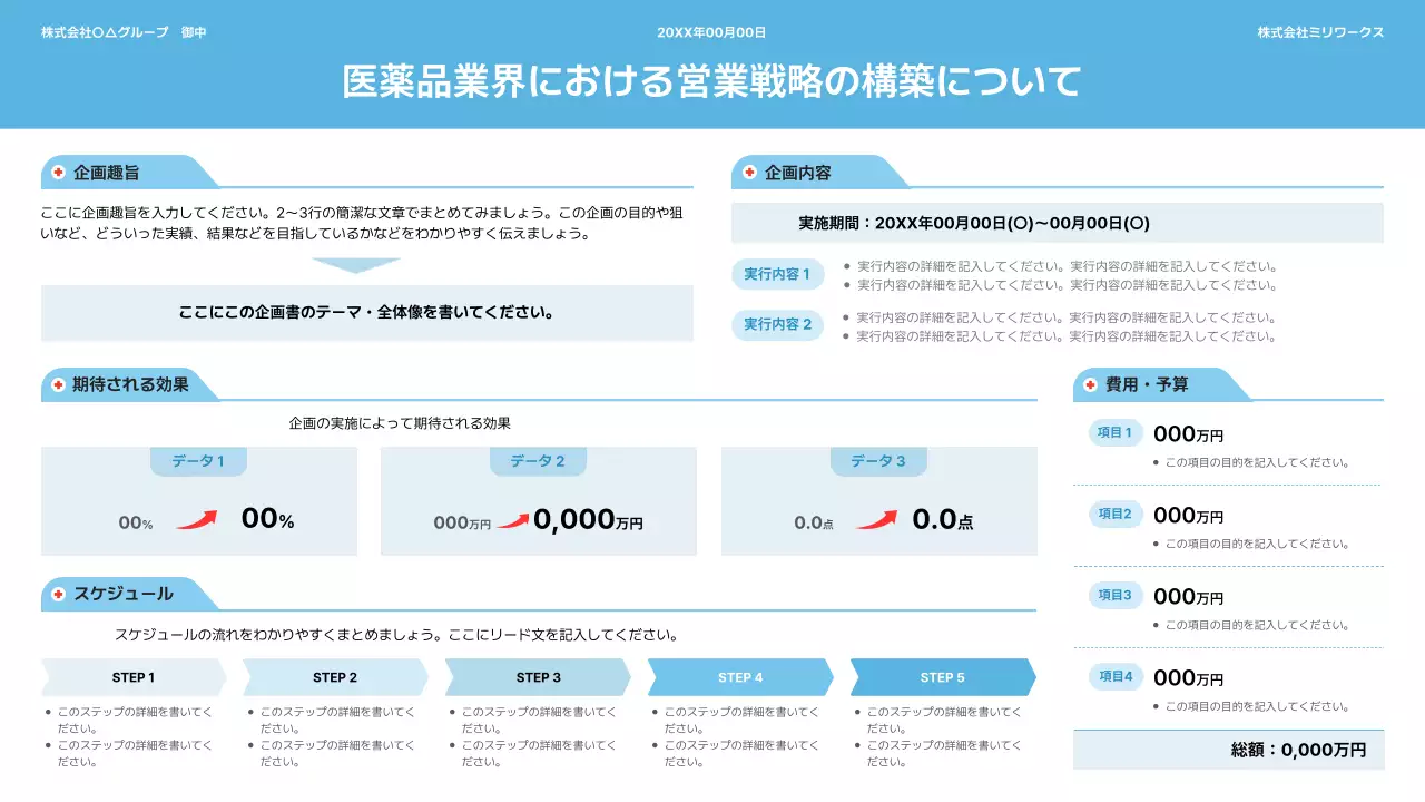 青 シンプル 医薬品 企画書 プレゼンテーション