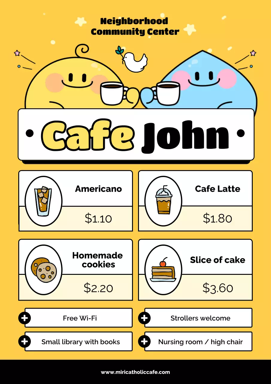 옐로우 심플 카페 메뉴 가이드