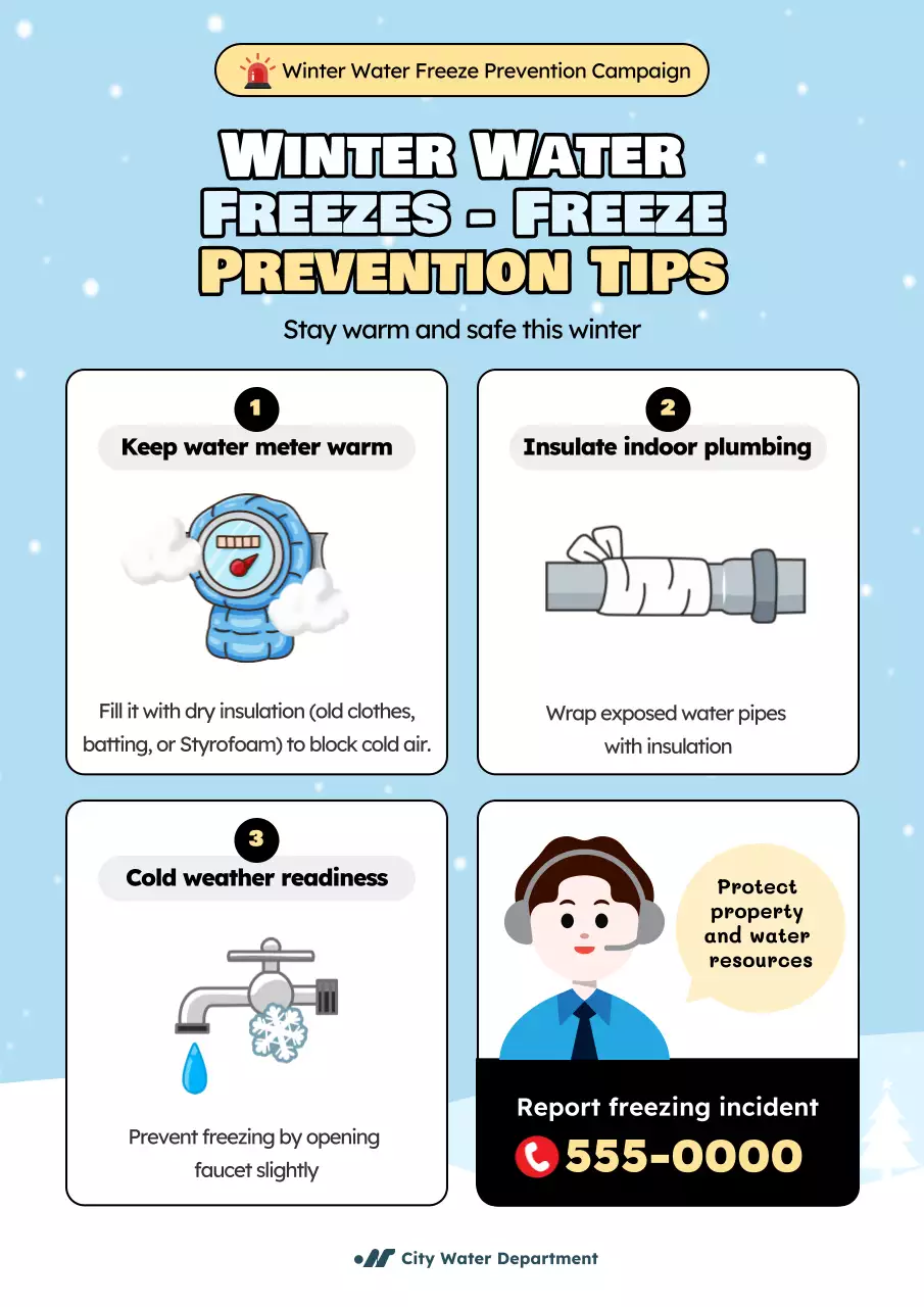 파란색 심플 겨울 물 가이드