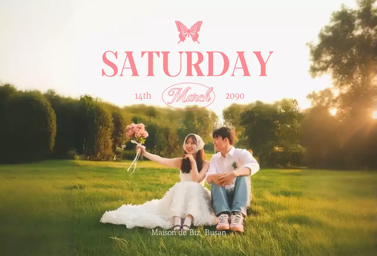 핑크 미니멀 결혼식 초대장