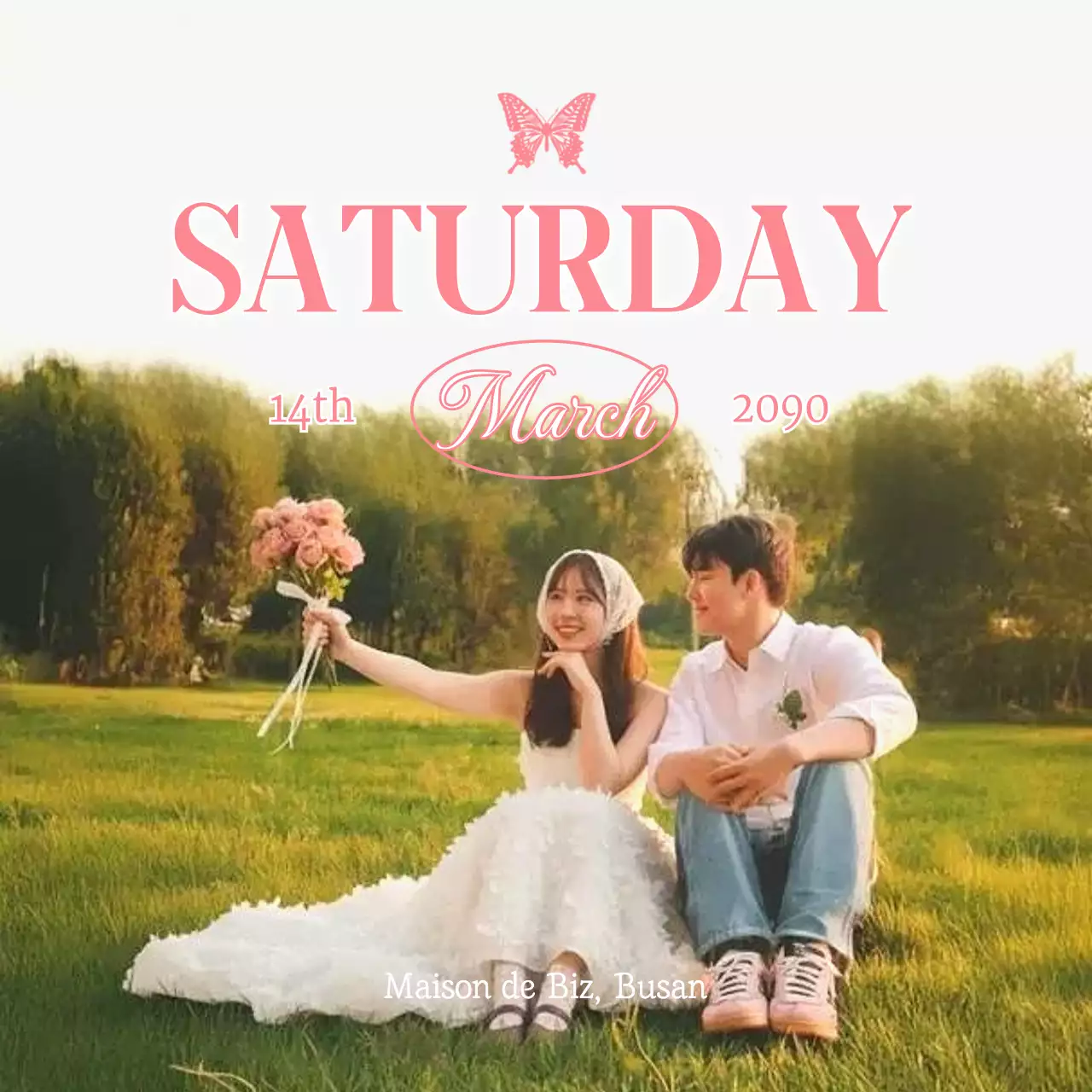 핑크 미니멀 결혼식 초대장