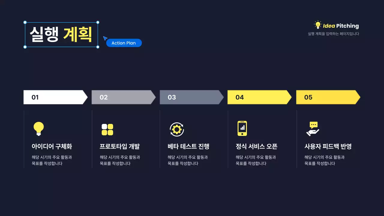 노랑 모던 아이디어 피칭 기획