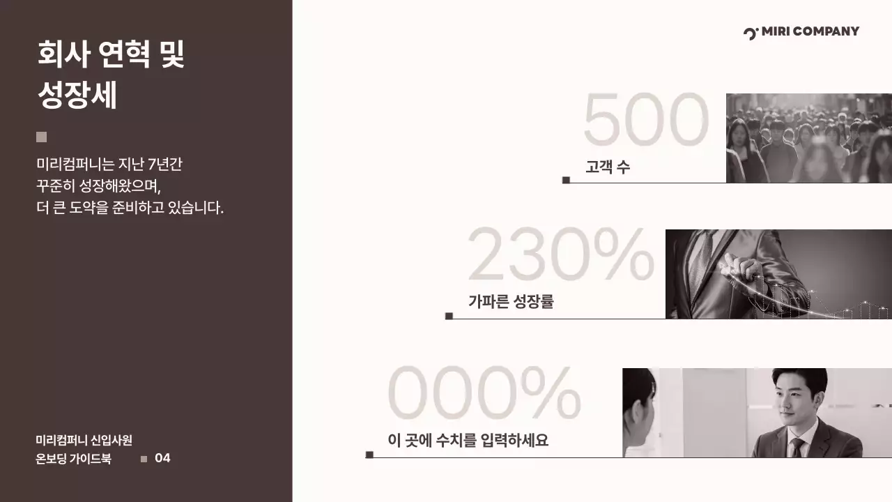 갈색 깔끔 신입사원 온보딩 가이드