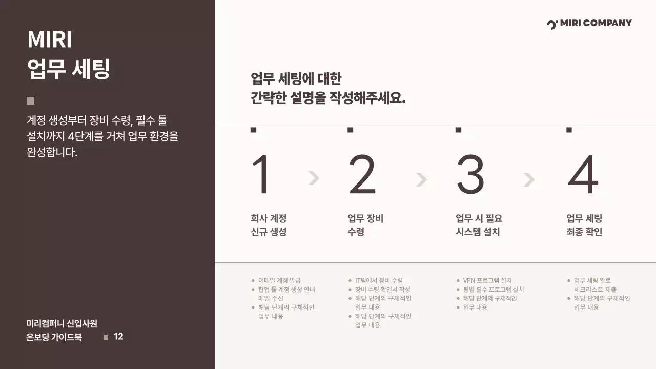 갈색 깔끔 신입사원 온보딩 가이드