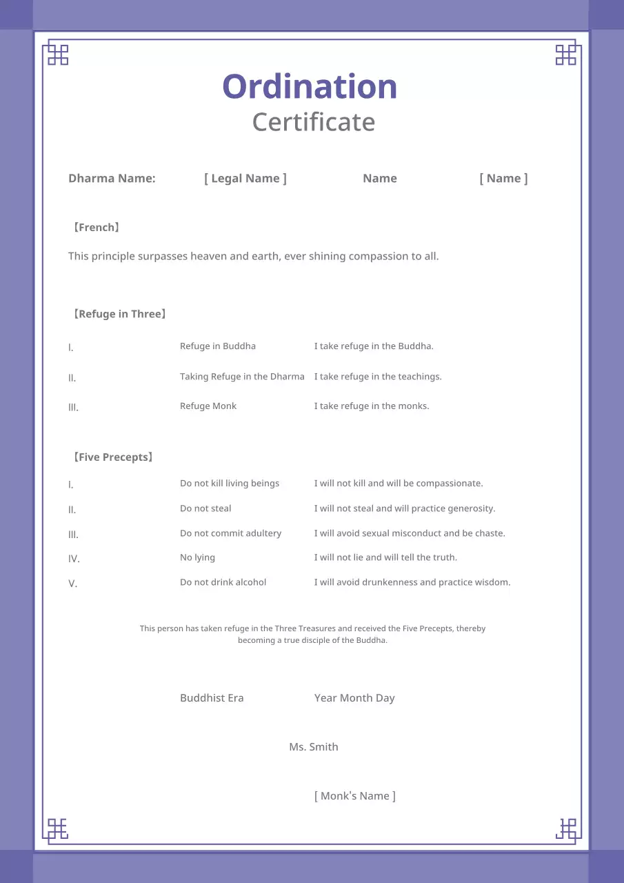 blue minimalist buddhism certificate