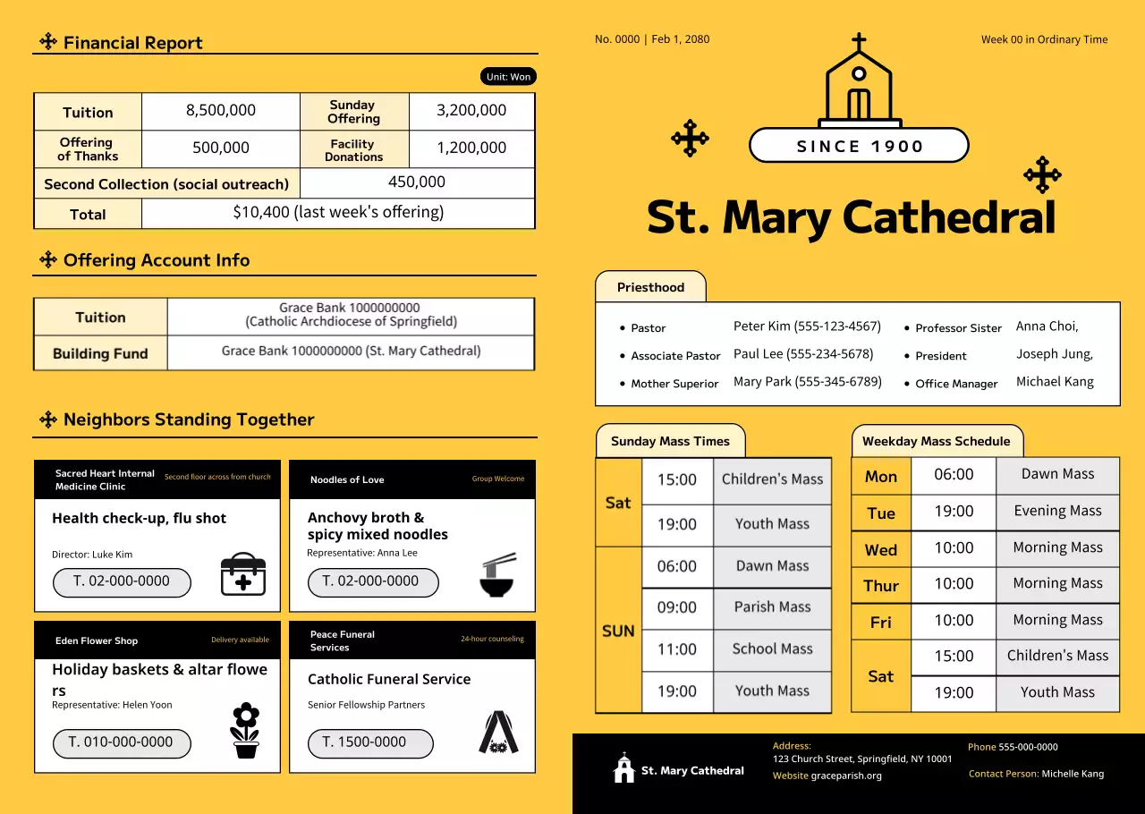 hướng dẫn lịch trình nhà thờ đơn giản màu vàng