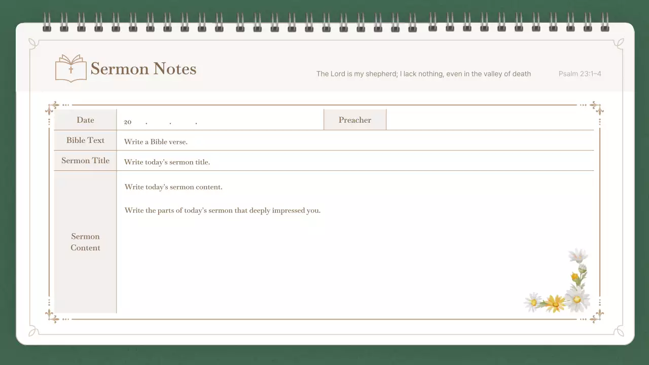 녹색 미니멀리스트 영적 일기