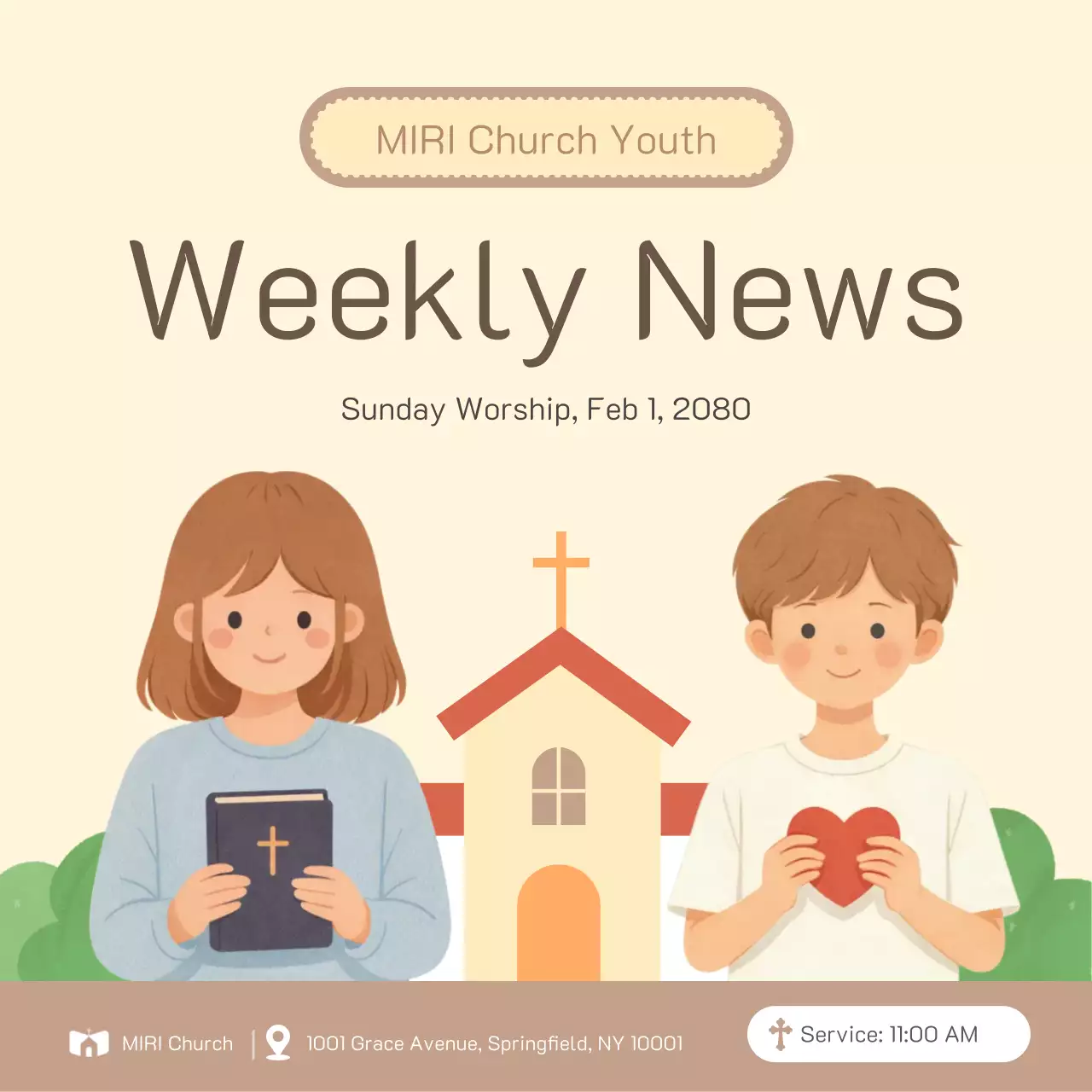 beige simple church newsletter