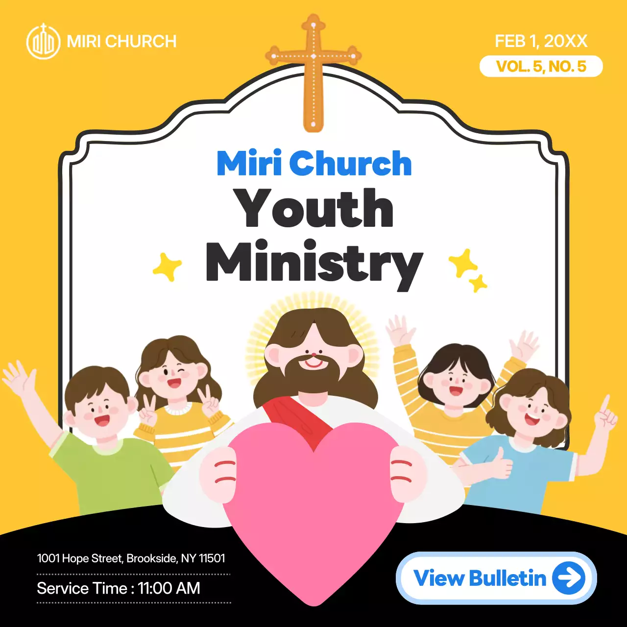 yellow simple youth ministry bulletin