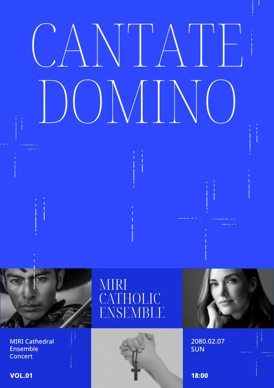 파란색 미니멀리스트 가톨릭 콘서트 안내