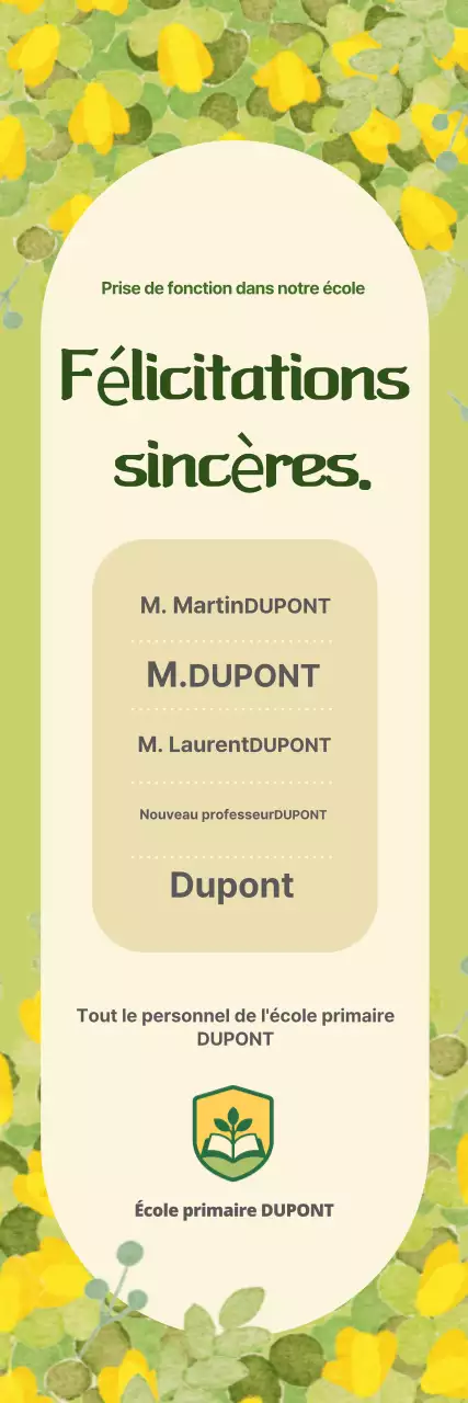 Guide de félicitations simple pour les enseignants (jaune)