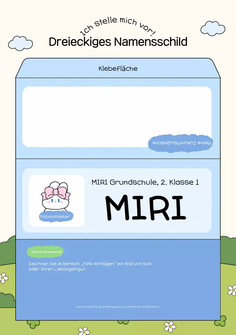 Anleitung zum Basteln eines einfachen blauen Namensschilds für die Grundschule