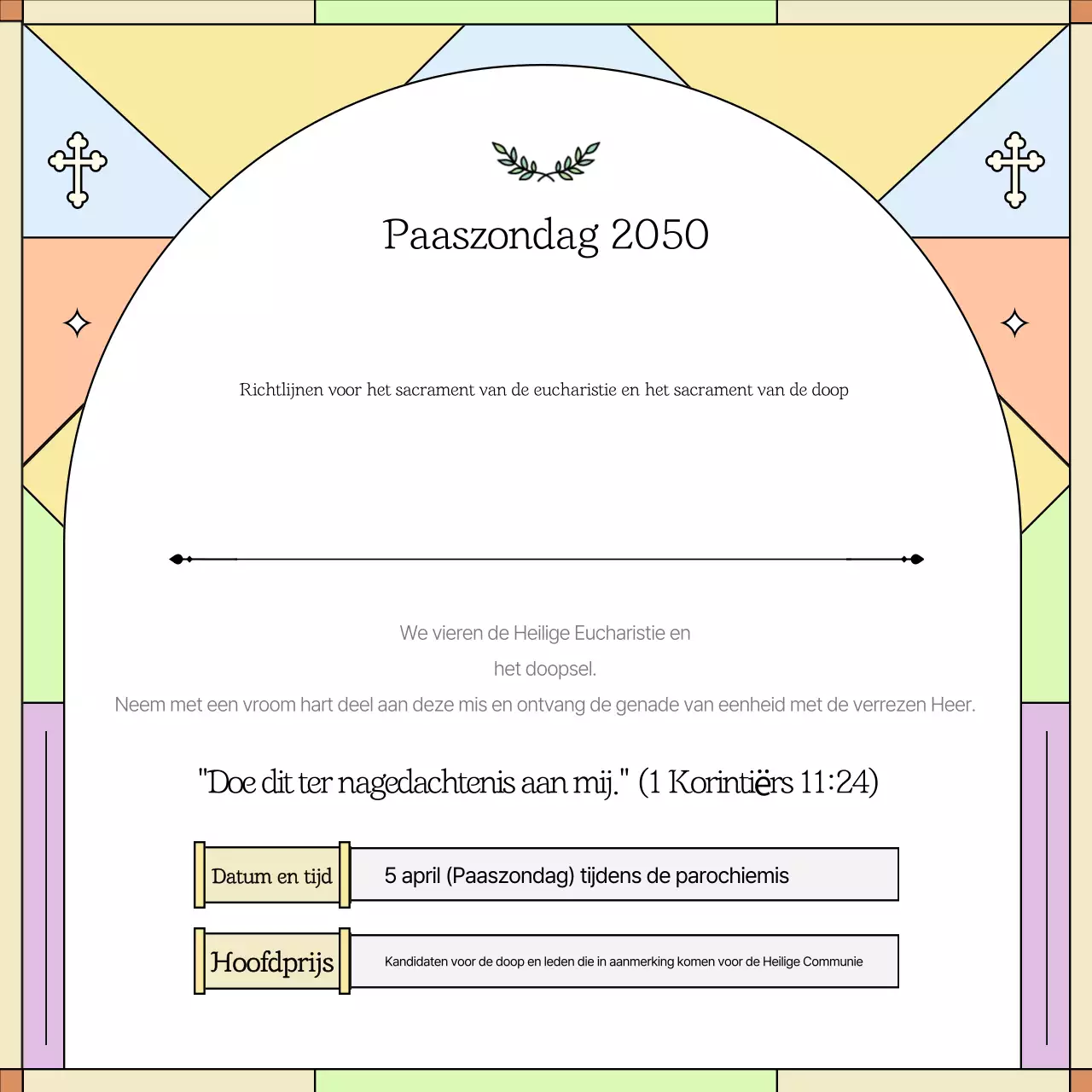 Een eenvoudige gids voor de Eucharistie en de Doop in het geel.