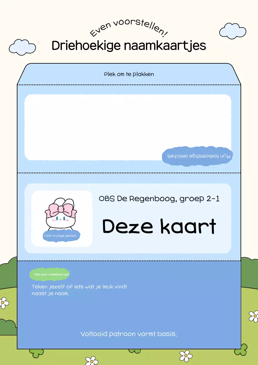 Instructies voor het maken van een eenvoudig blauw naamkaartje voor de basisschool