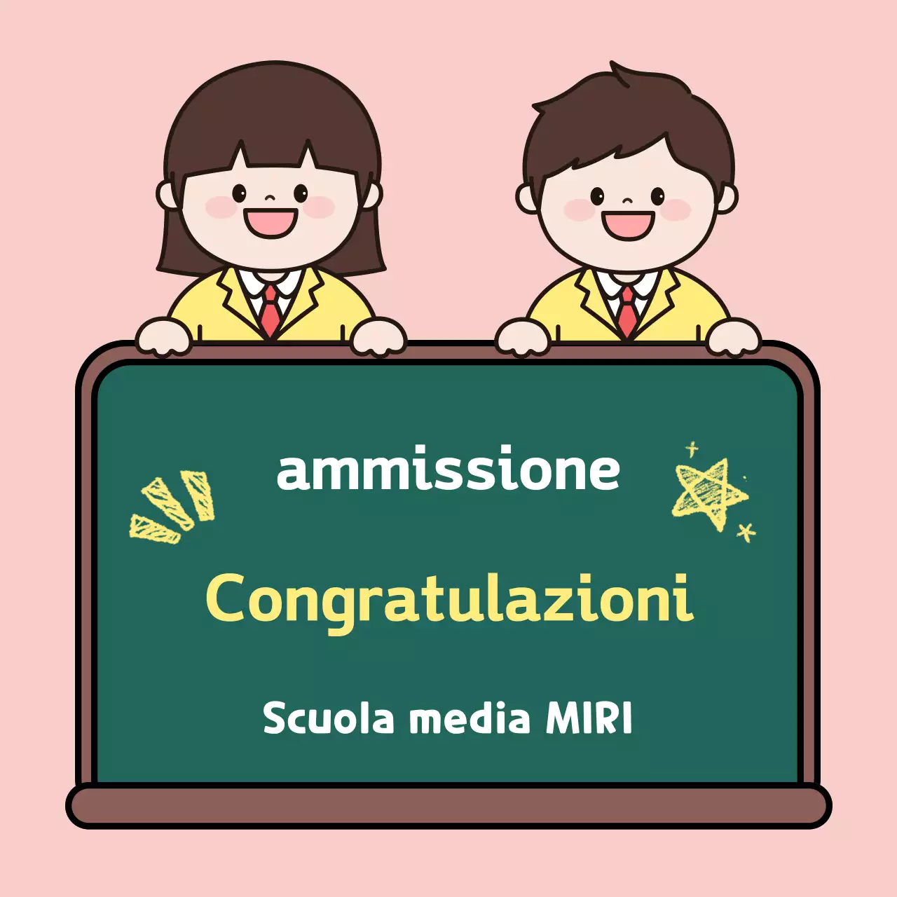 Messaggio di congratulazioni carino giallo per l'ammissione