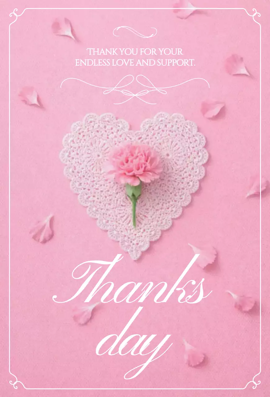 분홍 아기자기한 감사 인사 카드