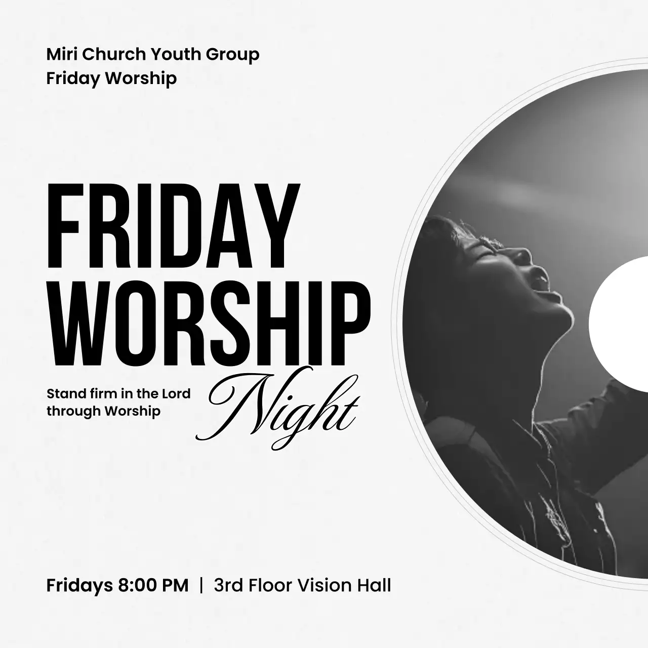 black minimalist church worship announcement