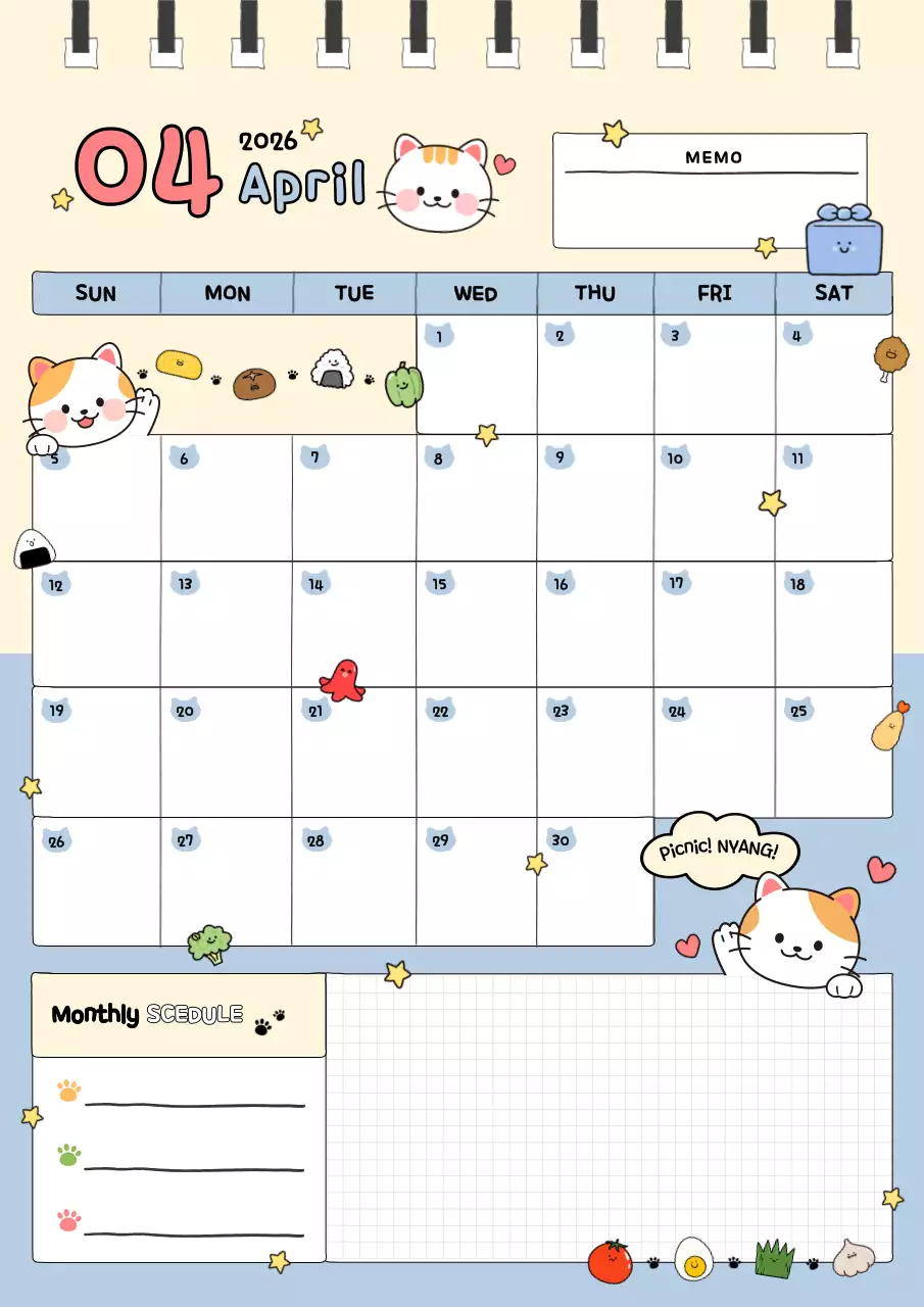 파랑 미니멀 고양이 달력 메모지