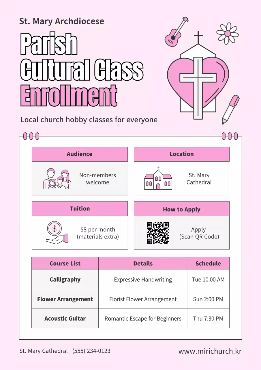핑크 미니멀리스트 교회 수업 등록