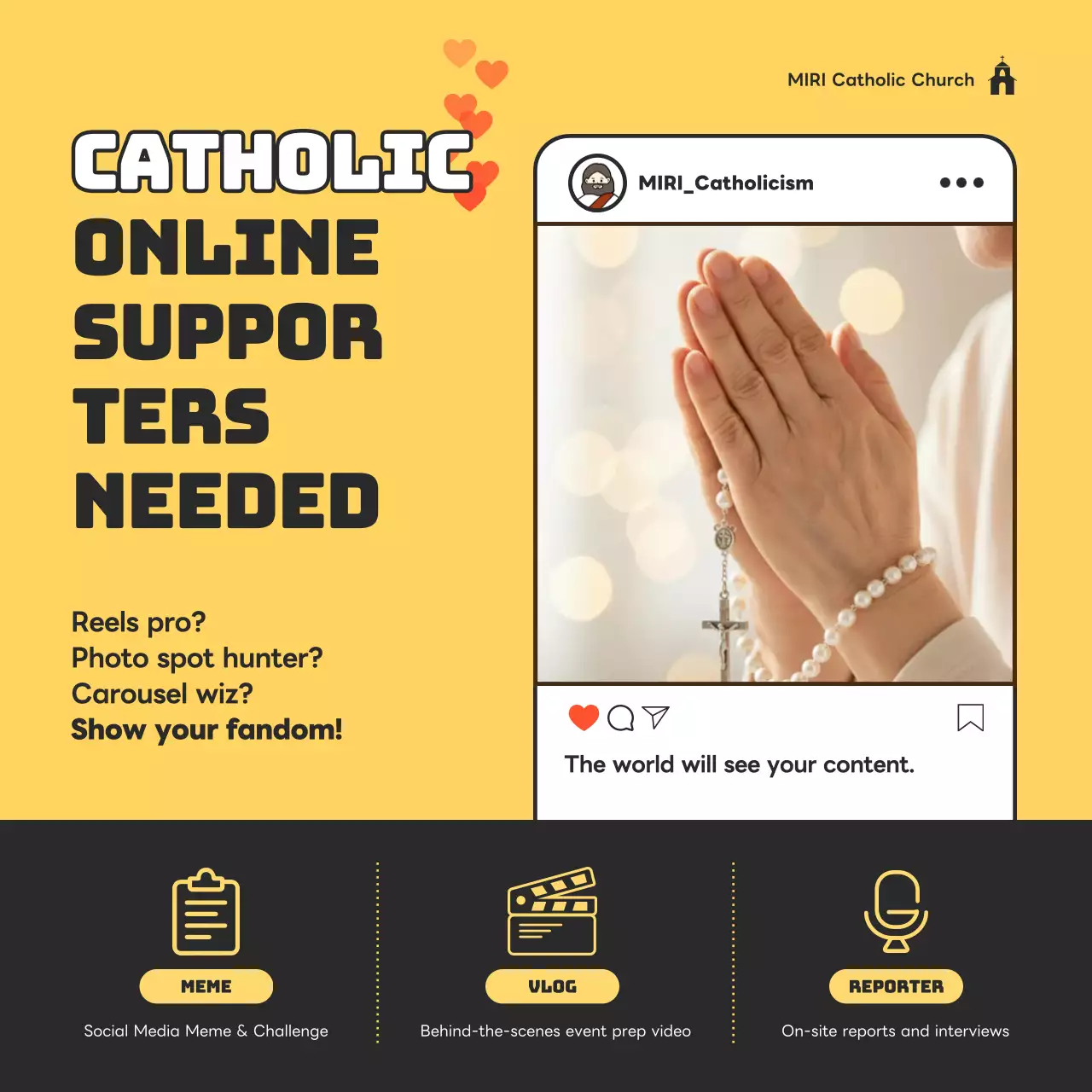 노란색 현대 가톨릭 소셜 미디어 채용