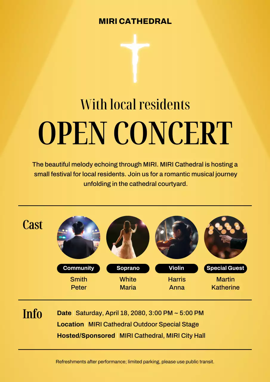 노란색 미니멀리스트 음악 이벤트 가이드