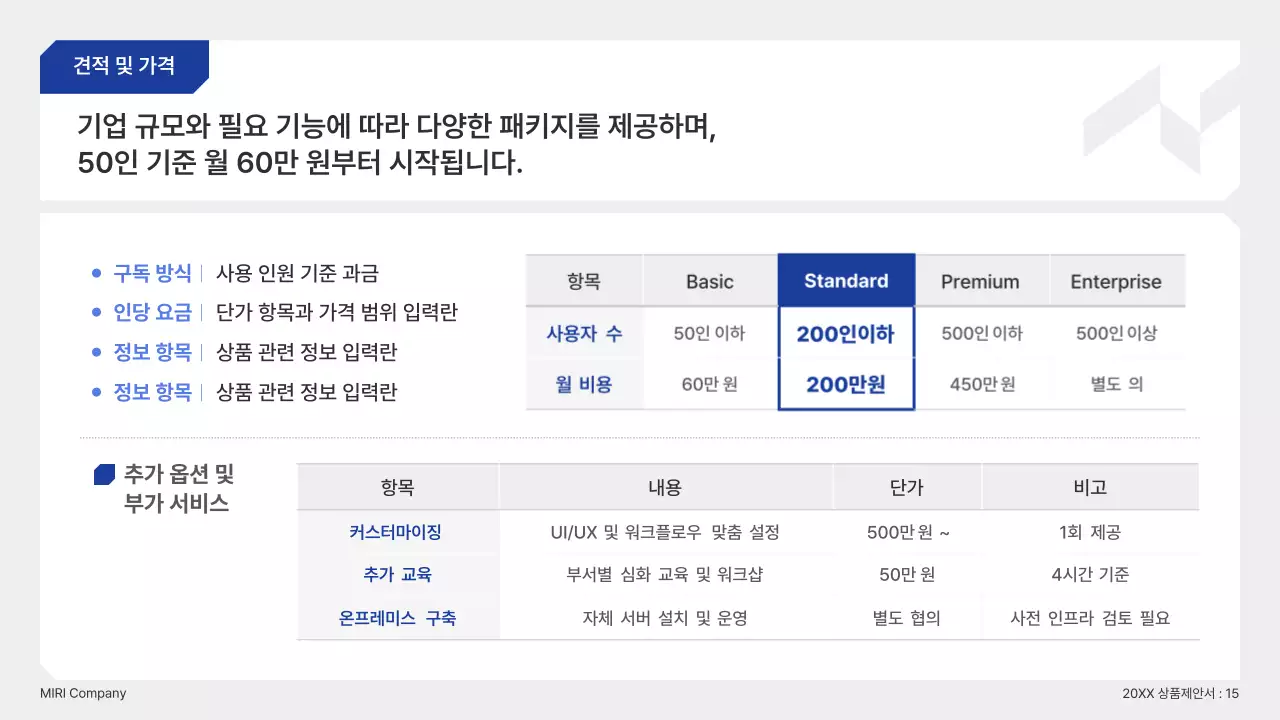 파랑 깔끔 맞춤형 솔루션 제안서 기획서