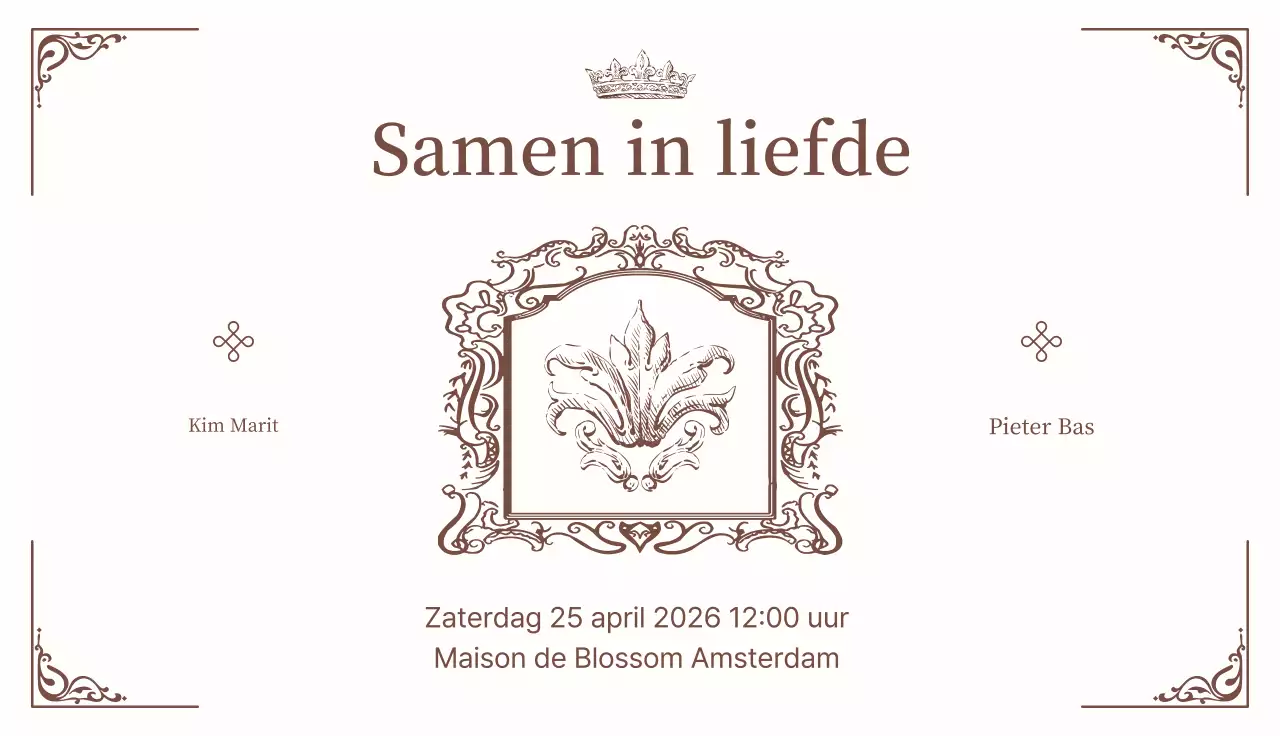 Beige klassieke trouwuitnodiging