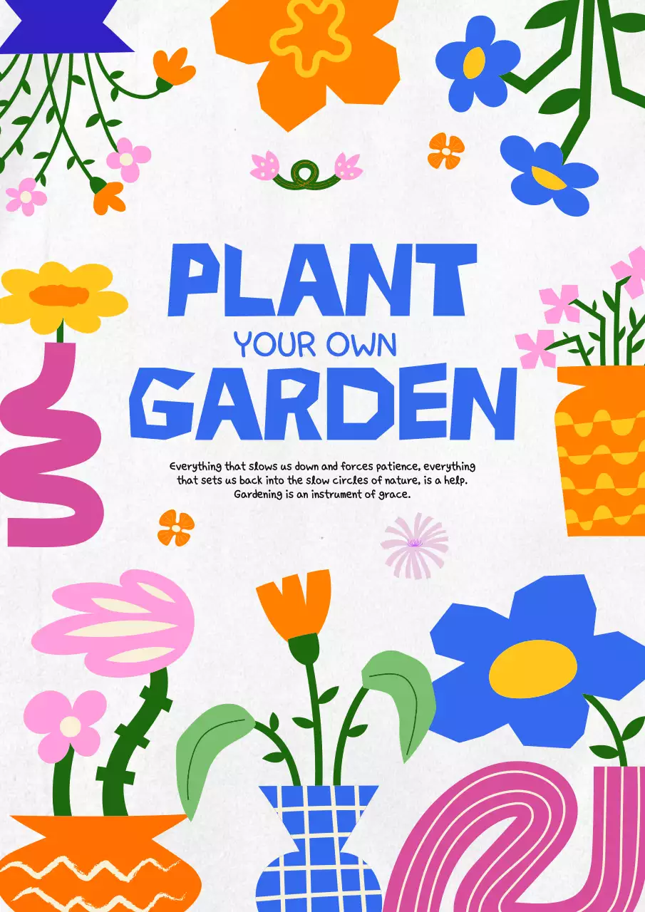 Orange and Blue Modern Playful Floral Garden Announcement