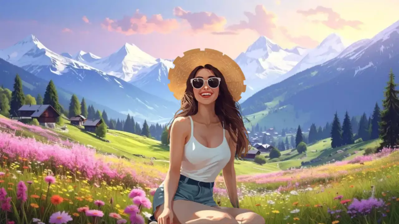 핑크빛 자연을 배경으로 한 즐거운 휴가 가이드