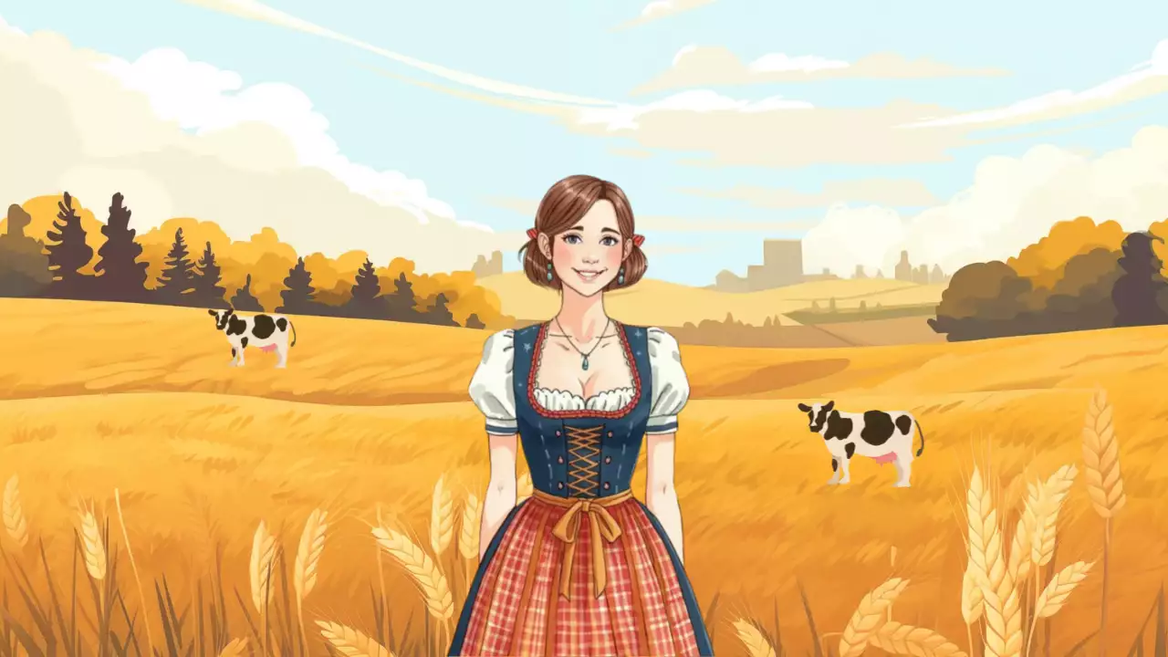 빈티지 시골 농부 소녀 풍경 배경 가이드