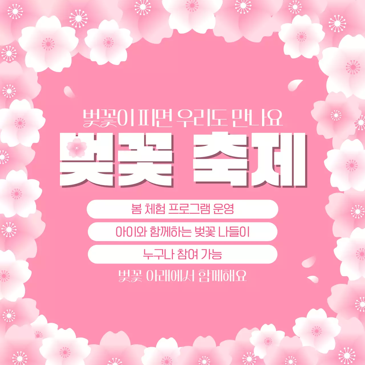 핑크 화사한 봄 레이아웃 벚꽃 축제 안내