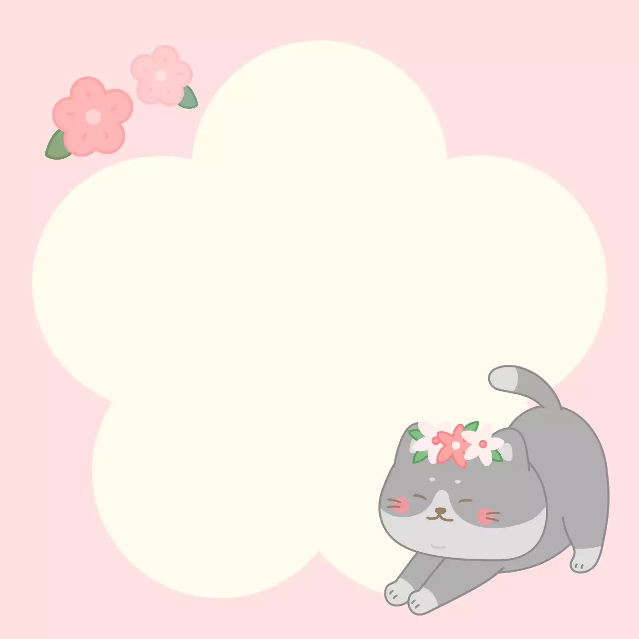 분홍색 아기자기한 고양이와 꽃 일기 다꾸