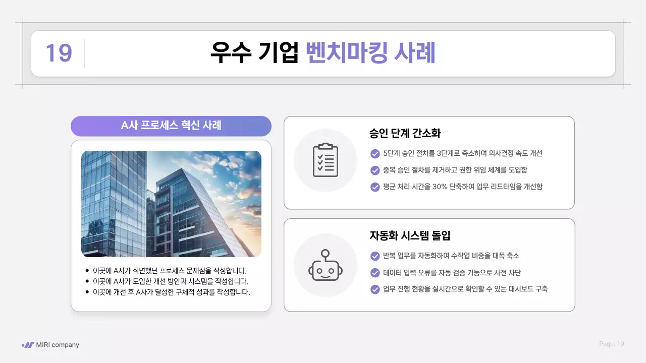 보라색 깔끔 업무 프로세스 전략 안내