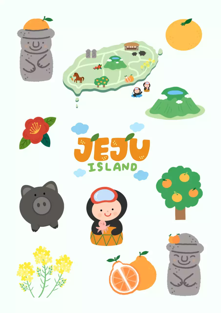 오렌지 초록의 아기자기한 제주도 홍보