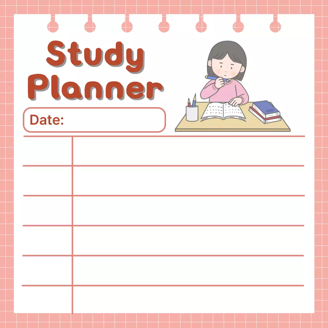 분홍색 심플한 공부 계획 다이어리