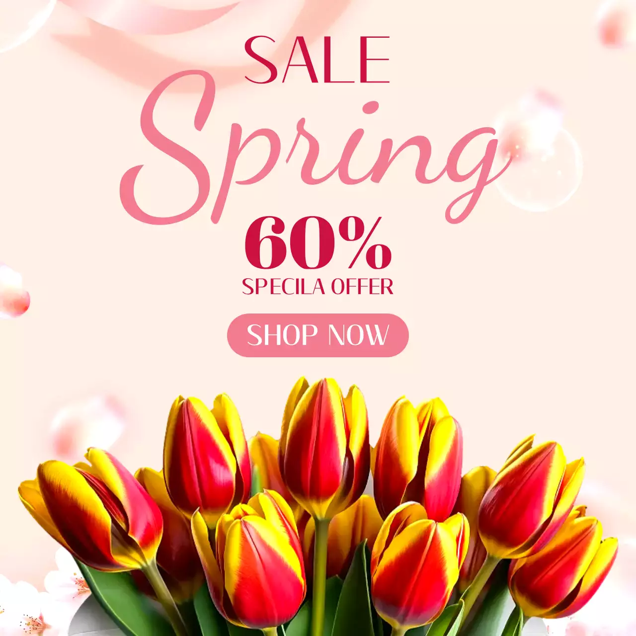 빨강 심플 봄 세일 홍보