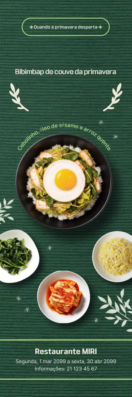 Menu de Bibimbap Verde Simples de Primavera