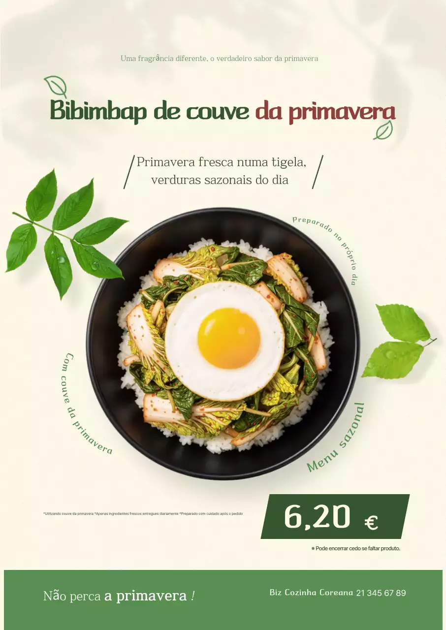 Promoção do Menu Bibimbap Verde e Simples de Primavera