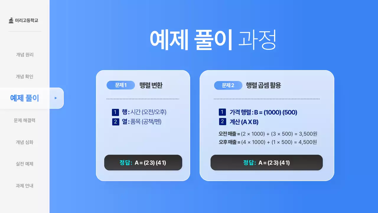 파랑의 심플한 고등학교 수학 행렬 교육 수업자료