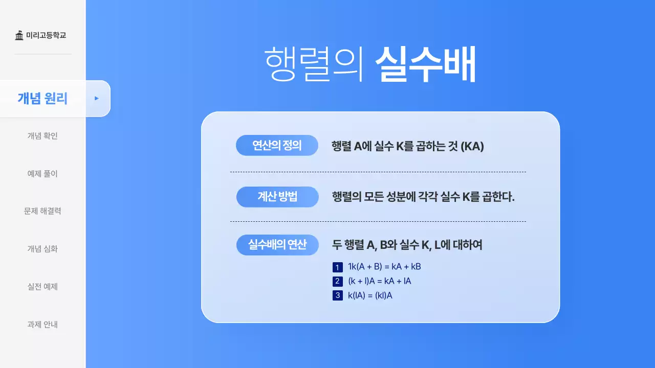 파랑의 심플한 고등학교 수학 행렬 교육 수업자료