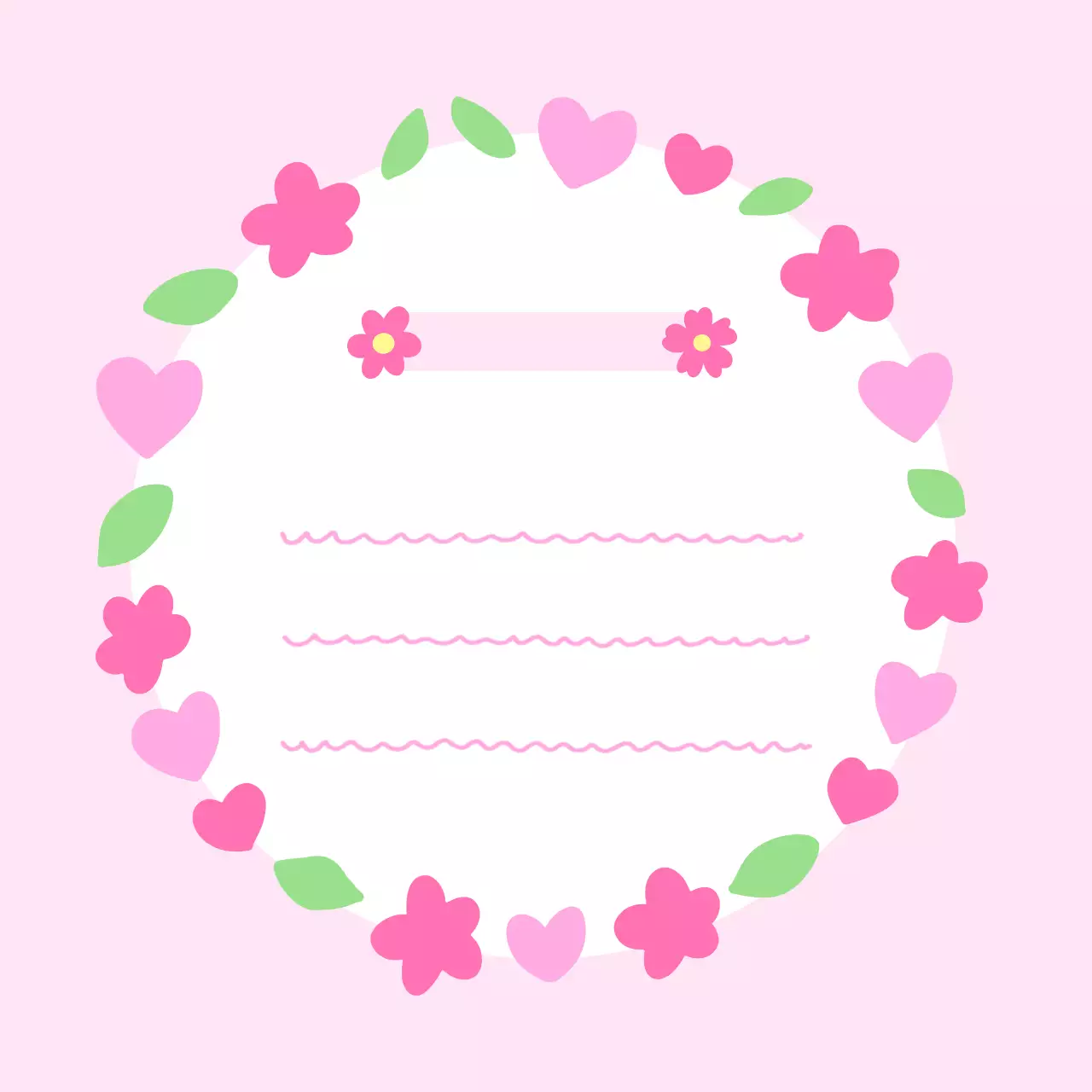 분홍색 아기자기한 꽃과 하트 장식 편지