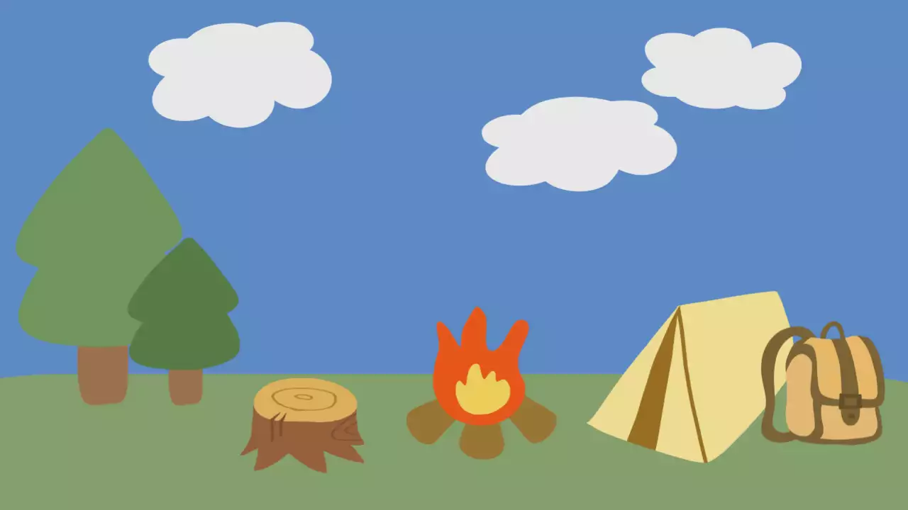 파란색 귀여운 캠핑 일러스트