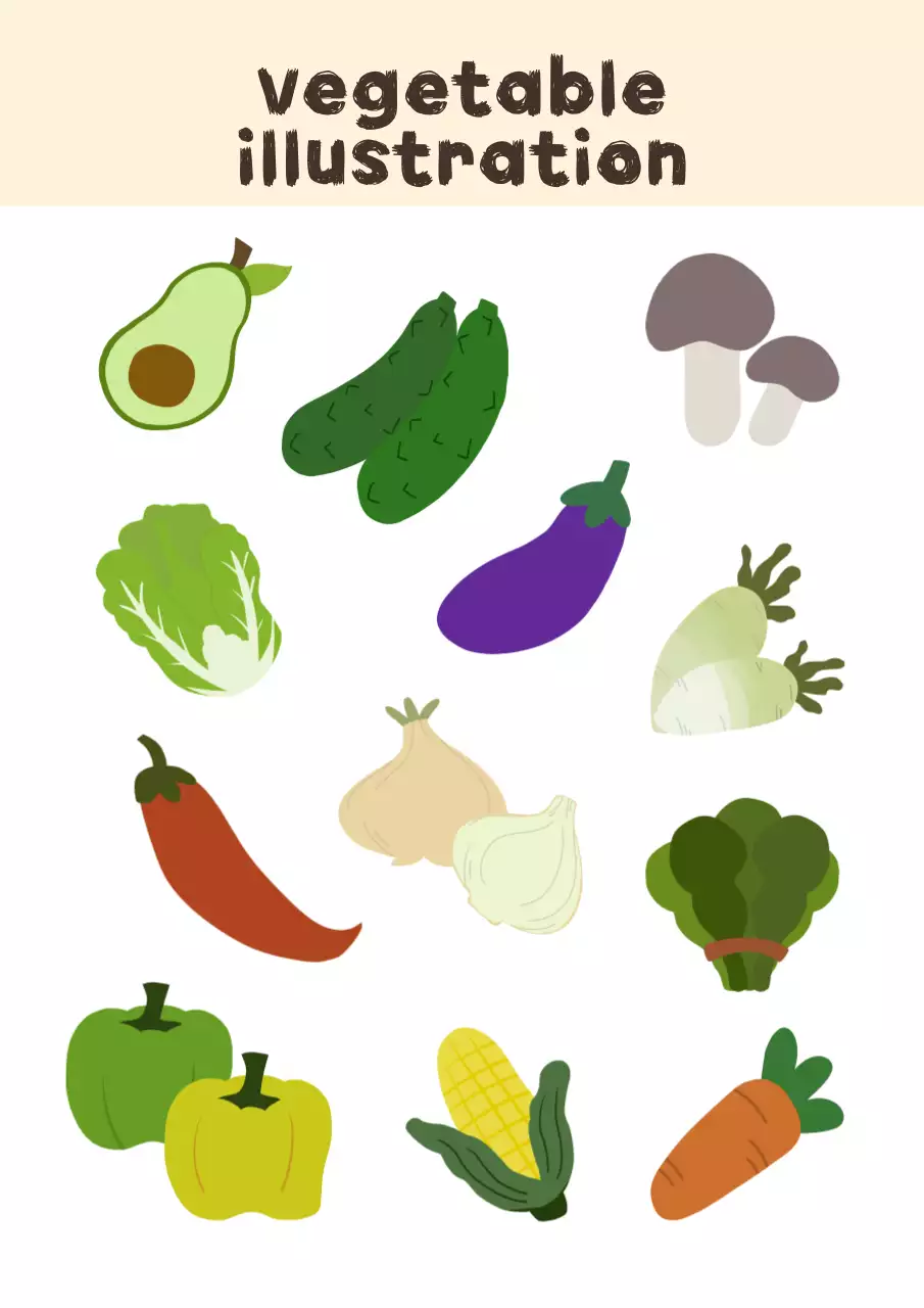 베이지색 귀여운 야채 일러스트 요소