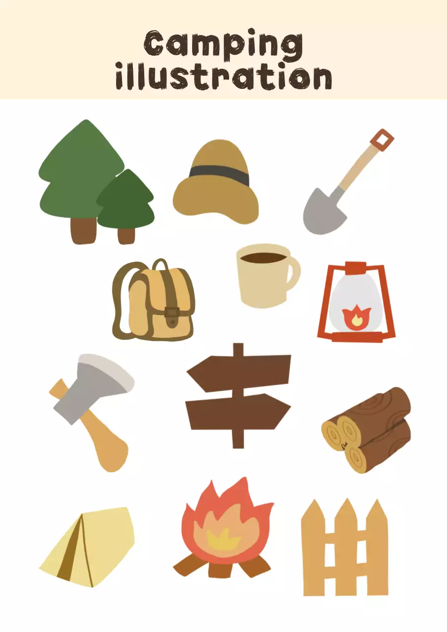 갈색 귀여운 캠핑 일러스트