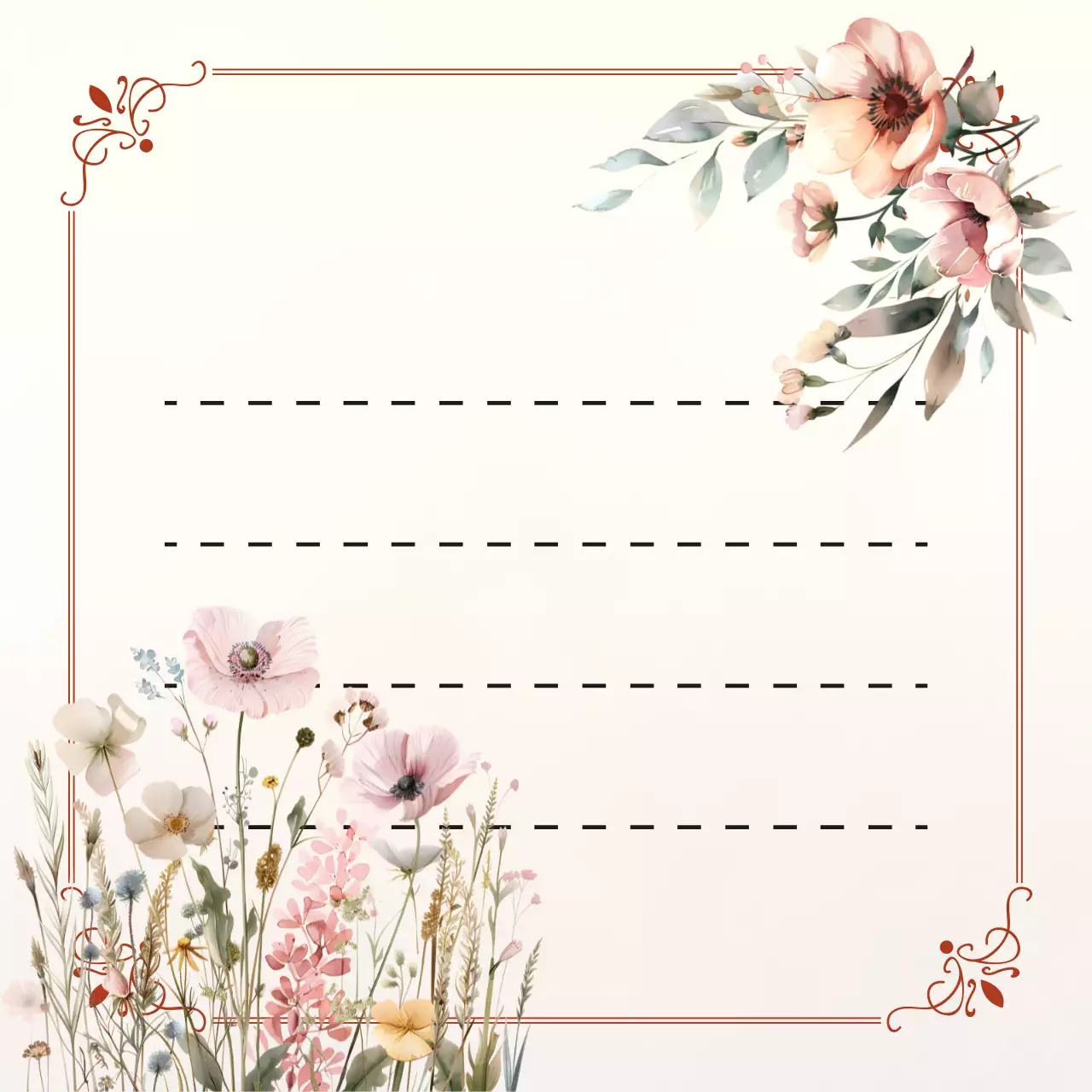 베이지 미니멀 꽃 장식 초대장